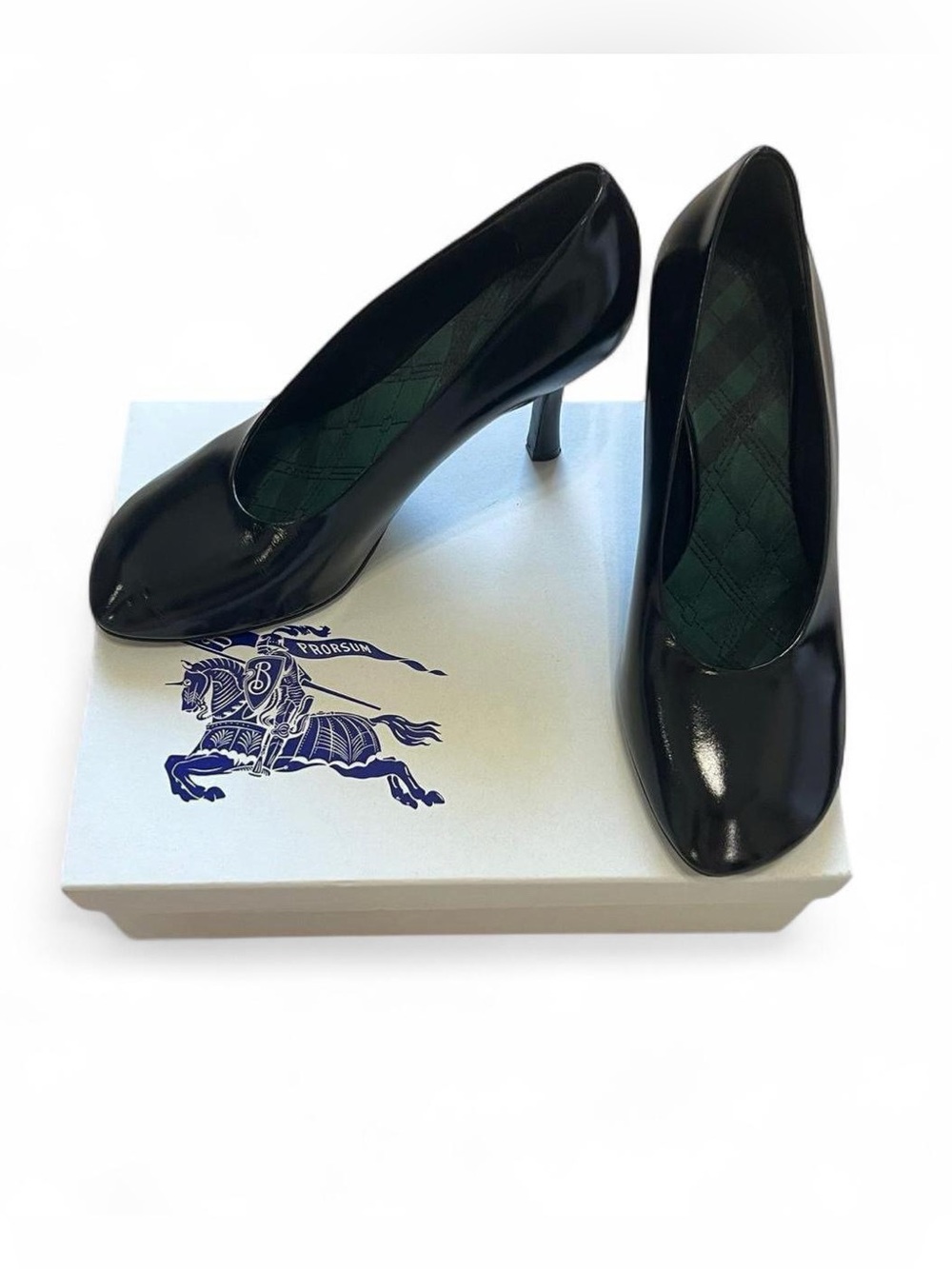 Burberry Black Patent Leather Mid-Heel Pumps